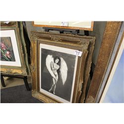 LARGE BLACK & WHITE ANGEL PAINTING BY S.