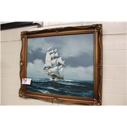 PAINTING OF A TALL SHIP BY J. DIN