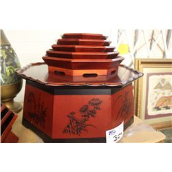 SET OF STACKING ASIAN WOODEN PLATES