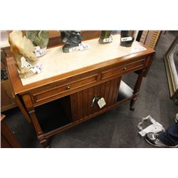SIDEBOARD WITH MARBLE TOP ON CASTERS - DROP LEAF