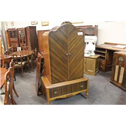 WOODEN ANTIQUE WARDROBE ON CASTERS