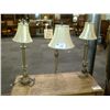 Image 1 : 2 TABLE LAMPS, 1 FLOOR LAMP W/GOLD BASE & SILK