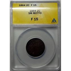 1864 2 CENT PIECE SMALL MOTTO ANACS F-15