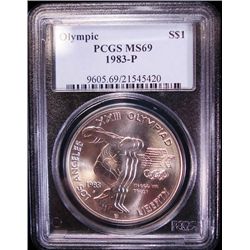 1983-D OLYMPIC COMMEMORATIVE SILVER DOLLAR, PCGS MS69!