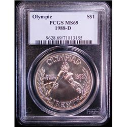 1988-D OLYMPIC COMMEMORATIVE SILVER DOLLAR, PCGS MS69!