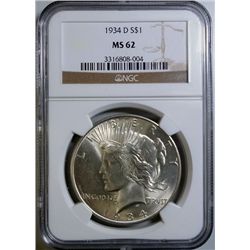 1934-D PEACE DOLLAR NGC MS-62