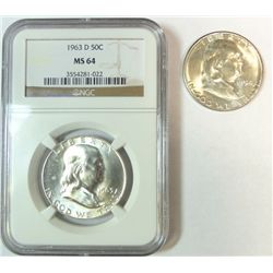 1963-D NGC MS-63, & 1954-S CH BU FRANKLIN HALVES