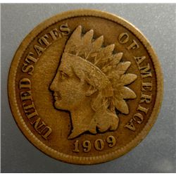 1909-S INDIAN HEAD CENT, VG/FINE NICE