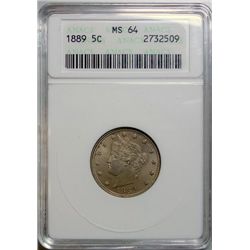 1889 LIBERTY NICKEL ANACS MS-64 LOOKS 65!