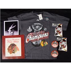 Chicago Blackhawks Lot Photo Album T-Shirt Patches Pins