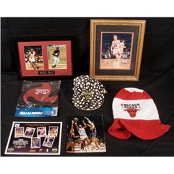 Chicago Bulls Lot- Framed and Signed Photos Hat Frisbee