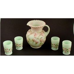 5 Pc. Fenton Signed Burmese Green Apple Pitcher Set