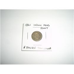 1861 Indian Head Penny RARE KEY DATE - THICK BRONZE COIN *PLEASE LOOK AT PICTURE TO DETERMINE GRADE*