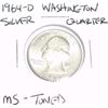 1964-D Washington SILVER Quarter *RARE MS-TONED GRADE - NICE COIN*!!