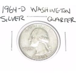 1964-D Washinton SILVER Quarter *PLEASE LOOK AT PICTURE TO DETERMINE GRADE - NICE COIN*!!
