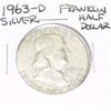 Image 1 : 1963-D Franklin SILVER Half Dollar *PLEASE LOOK AT PICTURE TO DETERMINE GRADE - NICE COIN*!!