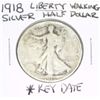Image 1 : 1918 Liberty Walking SILVER Half Dollar RARE KEY DATE *PLEASE LOOK AT PICTURE TO DETERMINE GRADE - N