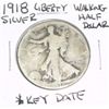 Image 1 : 1918 Liberty Walking SILVER Half Dollar RARE KEY DATE *PLEASE LOOK AT PICTURE TO DETERMINE GRADE - N