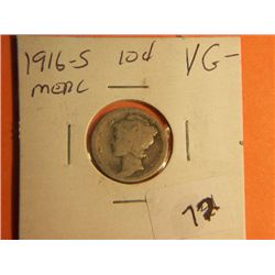 1916 S MERCURY DIME