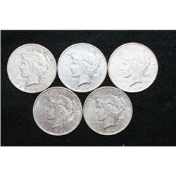 1922 (2), 1922-D, 1923-S & 1923 Peace $1, Lot of 5