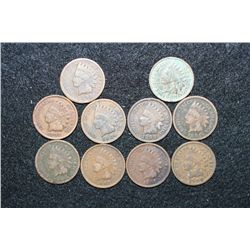 Indian Head Penny, Various Dates & Conditions, Lot of 10