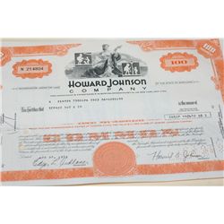 Howard Johnson Co. Stock Certificate Dated 1973