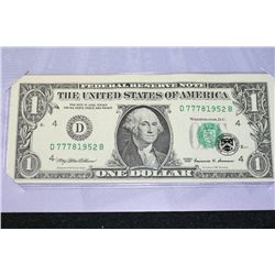 1999 US Federal Reserve Note $1, Cleveland OH Reserve, Lucky 7 Note
