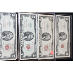 United States Note $2, Various Dates & Conditions, Red Seal, Lot of 4