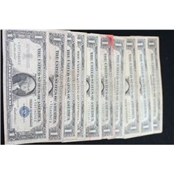1957 & 1957-A US Silver Certificate $1, Blue Seal, Star Note, Lot of 10