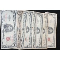 1963 United States Note $5, Red Seal, Lot of 10