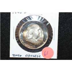 1948-D Ben Franklin Half Dollar, Toned Obverse
