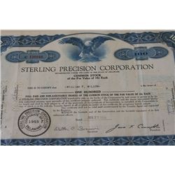 Sterling Precision Corp. Stock Certificate Dated 1963