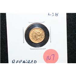 1853 Liberty $1 Gold Coin, Repaired