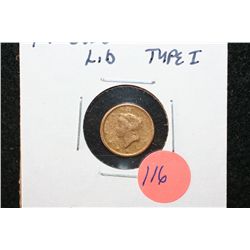 Liberty $1 Gold Coin, Type I, Repaired