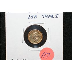 1851 Liberty $1 Gold Coin, Type I, Cleaned