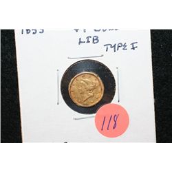1853 Liberty $1 Gold Coin, Type I, Damage