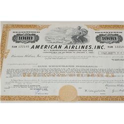 American Airlines Inc. Stock Certificate Dated 1976