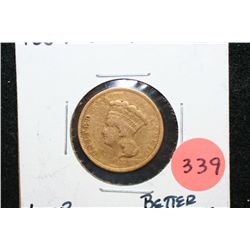 1854-O Indian Princess $3 Gold Coin, Better Date, VF, Loop Removed