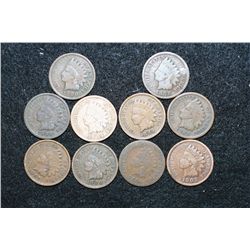 Indian Head Penny, Various Dates & Conditions, Lot of 10