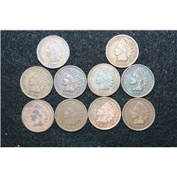 Indian Head Penny, Various Dates & Conditions, Lot of 10
