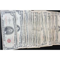 1963 United States Note $5, Red Seal, Lot of 20