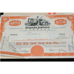 Howard Johnson Co. Stock Certificate Dated 1972