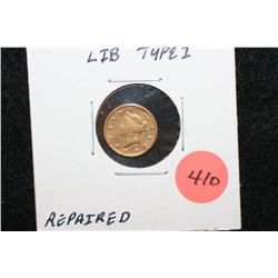 Liberty $1 Gold Coin, Type I, Repaired