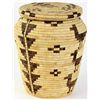 Image 1 : C. 1960's Papago lidded basket with geometric and animal effigys showing some rub and loss, 15" over