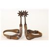 Image 1 : Pair unmarked spurs with 3" long arrow shanks with 8 point rowels, buttons heart and diamond shapes,