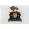 Image 1 : Exceptional Ansonia buffalo statue clock with original clock body in black Japan metal with intricat
