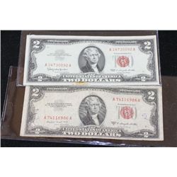 1953-B & 1963 United States Note $2, Red Seal, Lot of 2