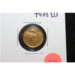 1874 Indian Princess $1 Gold Coin, Type III, Repaired