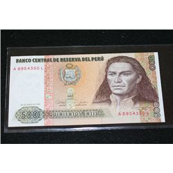 1987 Peru Quinientos Intis Foreign Bank Note