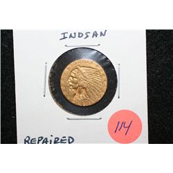1913 Indian Chief $2 1/2 Gold Coin, Repaired